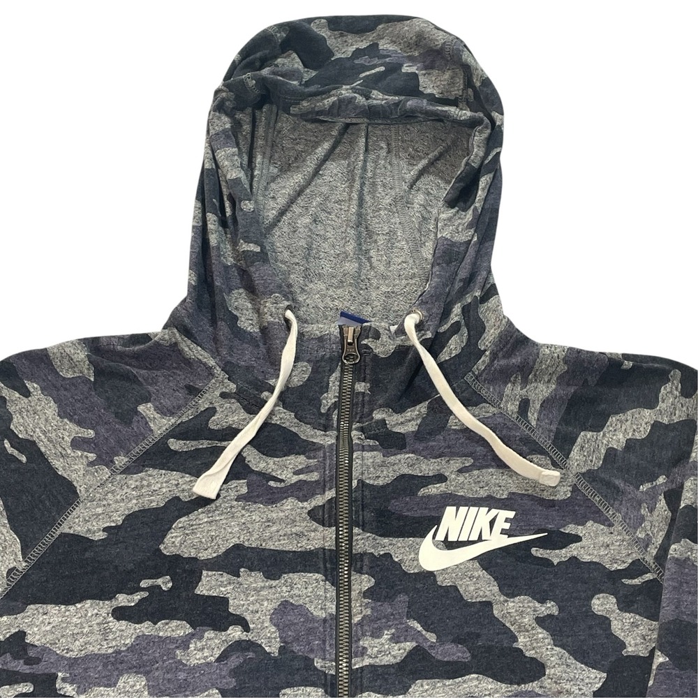 Nike Gym Vintage Camo Full Zip Hoodie Blue Grey BQ6916-471 Womens Large
